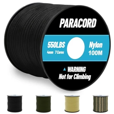 Imagen de 100m Paracord 4mm 550 lbs Cuerda de Nylon Tipo II Paracaídas 7 Hebra para Exteriores Supervivencia Todo Uso