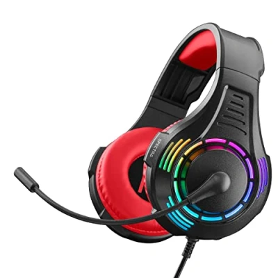Imagen de NITHO Spectra Auriculares Gaming para PC/PS4/PS5/Xbox One/Xbox Series XS/Tablet/Móvil, con Micrófono Cardioide y Luz RGB Multiefecto, Gamers Rojo