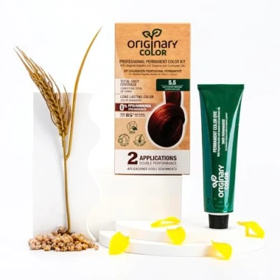 Imagen de Originary Color Kit de Coloración Profesional Permanente, 5 Castaño Claro Caoba 100 ml + Crema Oxidante Champú 30 Fórmula sin amoniaco y PPD.