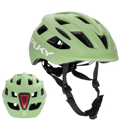 Imagen de PUKY Casco S Verde de bicicleta infantil 48 55 cm Peso ligero 220 g Máxima protección y ventilación Visibilidad 360 mediante módulo luz Ideal para seguridad comodidad en la