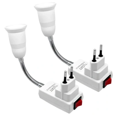 Imagen de Hoembpn Casquillos para Bombillas E27 Portalámparas con Interruptor, Casquillo Enchufe 360 Adaptador de Europeo Lampara Pared Dormitorios, Cocinas, Pasillos, Lectura (2 Piezas)