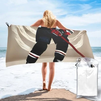 Imagen de Toalla de viaje secado rápido con estampado deportivo hockey, toallas microfibra ligeras para cuerpo, playa, gimnasio, viajes