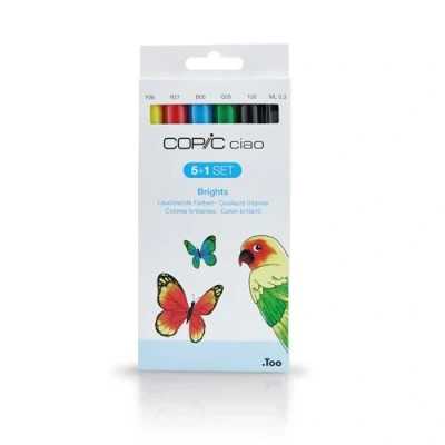 Imagen de Copic Ciao Juego de rotuladores (5 unidades, doble punta, incluye rotulador punta fina 0,3 mm), tonos brillantes