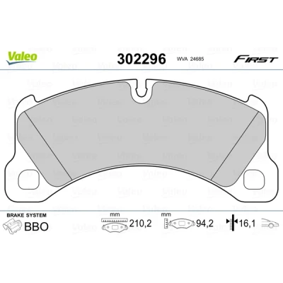 Imagen de VALEO 302296 Juego de pastillas freno Eje delantero excl. contacto avisador desgaste Chapa antichirridos PORSCHE: Cayenne