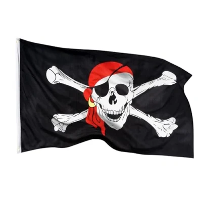 Imagen de Banderas de aricona bandera Pirata resistente a la intemperie con 2 ojales metal Calavera 90 x 150 cm