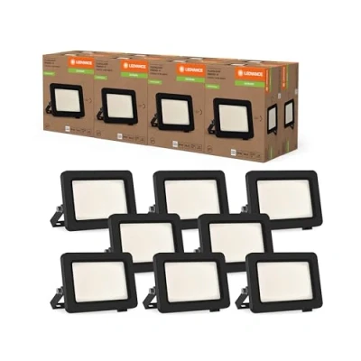 Imagen de LEDVANCE Proyector LED con clase de eficiencia energética A, carcasa aluminio negro, 10 W, 1750 lm, para aplicaciones en exteriores, diseño compacto, peso ligero, fácil instalación, paquete 8