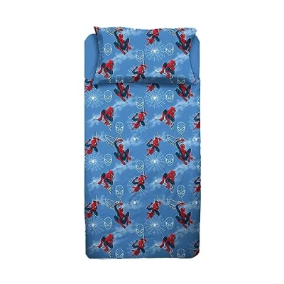 Imagen de Spiderman Juego de sábanas para Cama Plaza y Media, sábana encimera, Bajera Ajustable, Funda Almohada, Azul, Marvel, Disney, 100% algodón, Producto Oficial