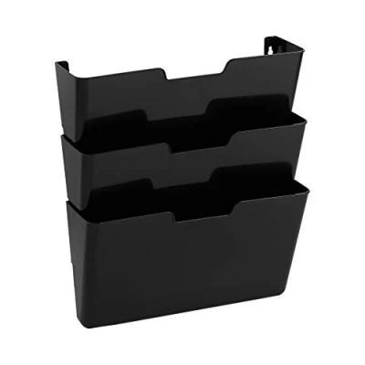 Imagen de Amazon Basics Organizador archivador de pared colgante 3 niveles, Unidads, 33 x 38 cm, Tamaño carta, Negro