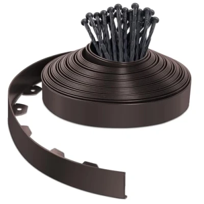 Imagen de VOUNOT Borde Jardín Césped Flexible de PVC, Delimitadores Bordes para Jardín, Bordura Exterior Tierra Cenefa Parterres con 40 Clavijas, Longitud 20m Altura 5cm, Marrón