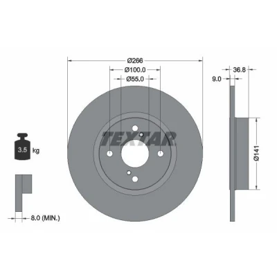 Imagen de TEXTAR PRO 92169203 Disco de freno 266 9 04/06 100 macizo revestido sin perno sujeción rueda, buje rueda TOYOTA: Corolla VIII Compact