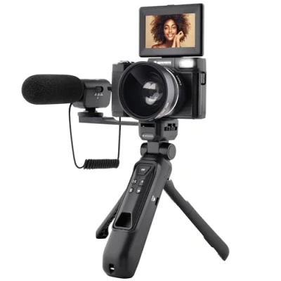 Imagen de AGFA PHOTO Kit Vlogging: cámara VLG 4K con Lente Gran Angular, trípode Powerbank, Mando a Distancia y micrófono. ¡Inmortaliza Cada Momento