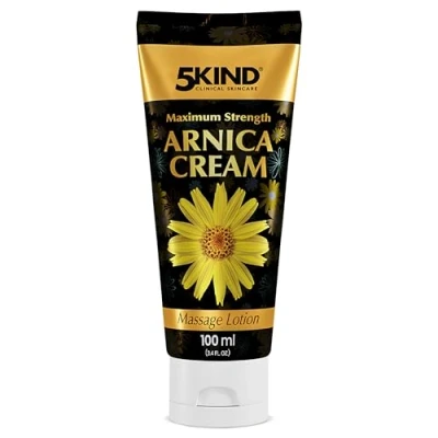 Imagen de 5kind Loción concentrada de árnica 100 ml Crema acción rápida para hematomas e hinchazón muscular con extracto montana natural músculos y articulaciones