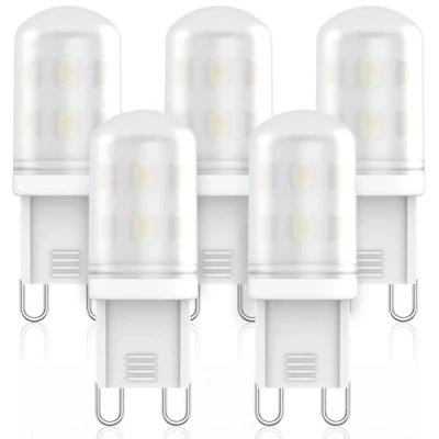 Imagen de RuLEDne Bombillas LED G9 2 W, equivalente a 20 25 bombilla halógena blanca fría 6000 K, sin parpadeo, ángulo de 360, AC220 240 V, no variable, lámpara casquillo G9, paquete 5