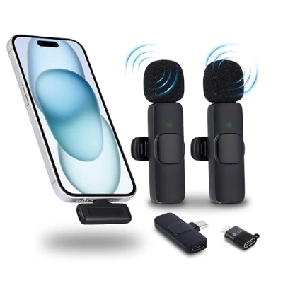 Imagen de NK Micrófono Inalámbrico Lavalier Wireless para iPhone/Android/PC/Laptop, Plug&amp;Play, Pack de 2 Micrófonos Solapa Grabación Tiktok/Twtch/Youtube/Vlog, Reducción Ruido, Sin App