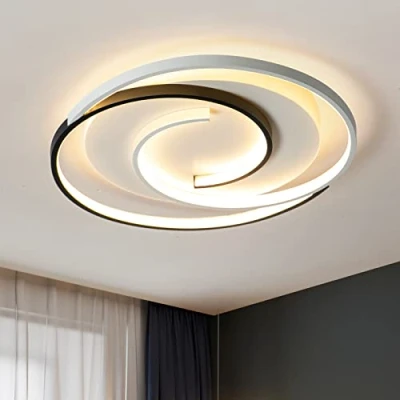 Imagen de minifair Plafón LED moderno 36W 50cm con mando a distancia geometría redondo blanco y negro regulable empotrable para salón dormitorio cocina