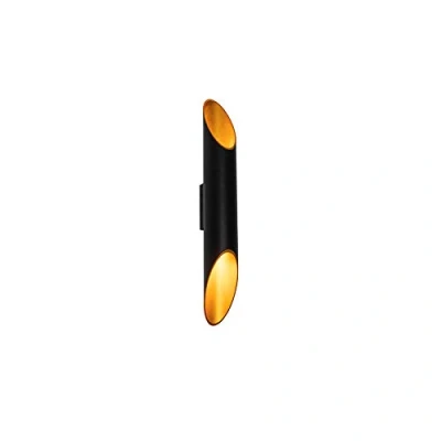 Imagen de Qazqa Moderno Aplique diseño negro/oro ORGANO L Aluminio Cilíndra Adecuado para LED Max. 2 x 50 Watt