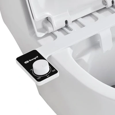 Imagen de Ibergrif M41050 Bidet para WC con Doble Boquilla Retráctiles, Portatil No Eléctrico, Adaptador Inodoro, Chorro de Agua Fría, Presión Ajustable y Fácil Instalar
