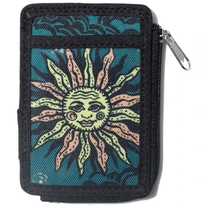 Imagen de DQL Funda para tarjetas con cremallera, llavero tarjetero, pequeña cartera de identificación mujer, bloqueo RFID, tarjetero crédito bolsillo cremallera., (Sun &amp; Moon),