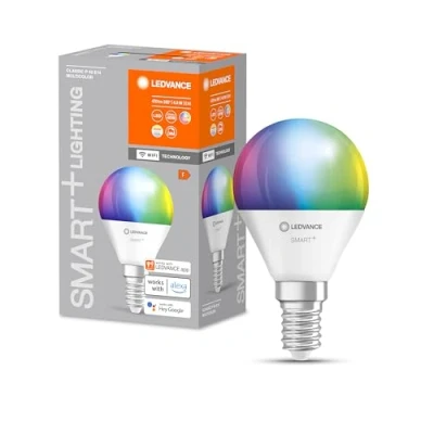 Imagen de LEDVANCE Smarte LED Lampe mit WiFi Technologie, Sockel E14, Dimmbar, Lichtfarbe änderbar (2700 6500K), RGB Farben änderbar, ersetzt Glühlampen 40 W, SMART+ Mini Bulb Multicolour, 1er Pack