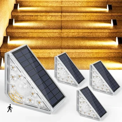 Imagen de Czemo Luces Solares para Escaleras Exteriores IP67 Impermeable Solar Exterior LED Luz de Escalera con Sensor 3000K Cálido Lámpara Escalones Jardín Patio Camino Suelo Calzada, 4Pcs