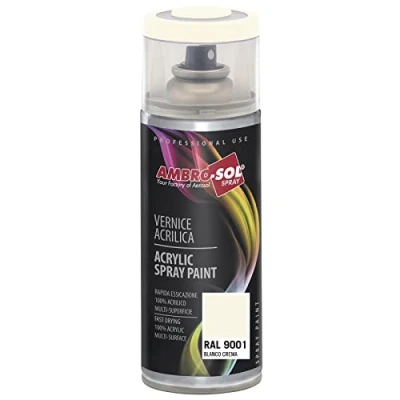 Imagen de AMBRO SOL Pintura acrílica en spray, color Blanco Crema, RAL 9001, resultado profesional múltiples superficies, exteriores e interiores, 400 ml