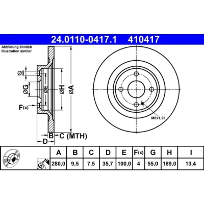 Imagen de ATE 24.0110 0417.1 Disco de freno 280,0 9,5 4 100,0 macizo revestido ABARTH: 124 Spider