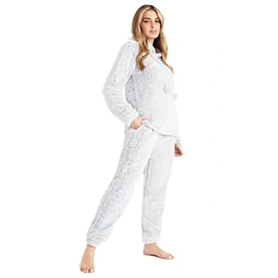 Imagen de CityComfort Pijama Mujer, Mujer Invierno de Forro Polar Elegante Dos Piezas con Capucha S XL (Carbón Brillo, XL)