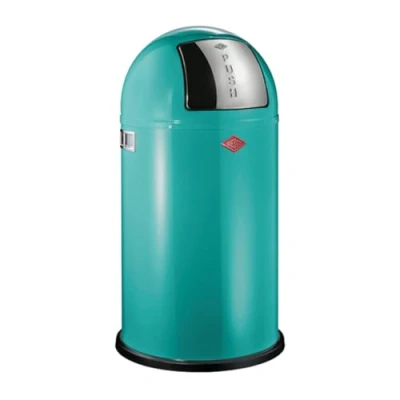 Imagen de WESCO Pushboy Papelera de acero con recubrimiento en polvo, 50 litros capacidad, tapa grande inoxidable, recipiente interior extraíble