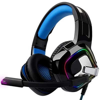 Imagen de Cascos Gaming con Microfono August EPG100 Auriculares PS4, Luz LED RGB Gamer Headset Cancelacion Ruido, 3.5mm Jack Audio y Bass Surround para Xbox One Nintendo PC