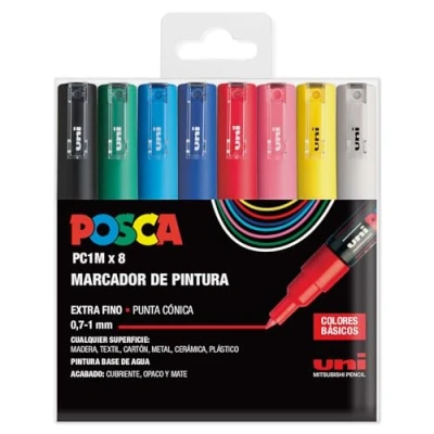 Imagen de UNI Posca Set PC 1M Basic Pack 8 rotuladores