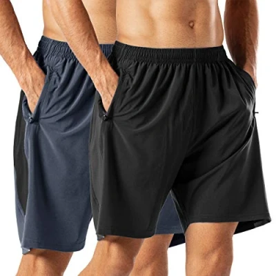 Imagen de HMIYA Pantalones Cortos Deportivos para Hombre Transpirable Secado Rapido Running Fitness Gym(Negro/Gris M)