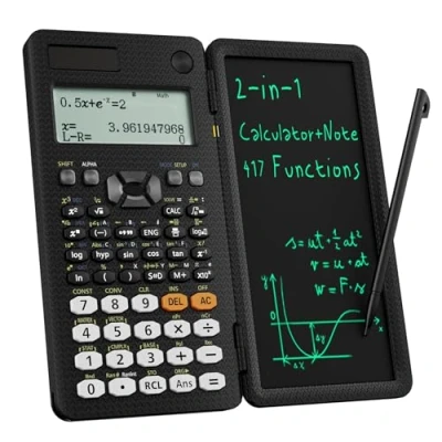 Imagen de ROATEE Calculadora científica de escritorio 991ES Plus, pantalla multiview 4 líneas con tableta escritura LCD borrable, batería solar bloc notas para la escuela