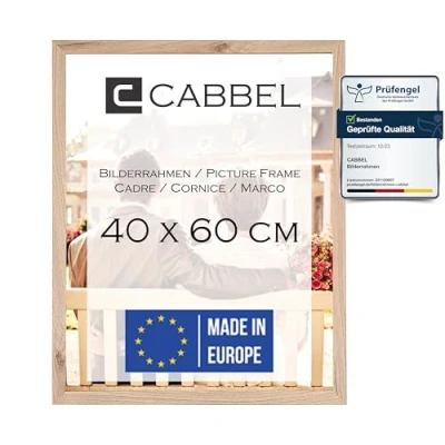 Imagen de CABBEL Marco de fotos 40 x 60 cm, natural, estable, madera MDF, cristal plexi irrompible, para colgar, ideal fotos/imágenes/collage