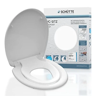 Imagen de SCHÜTTE Family White 82940 Asiento de inodoro Duroplast con sistema descenso automático y función desmontable, compatible la mayoría inodoros