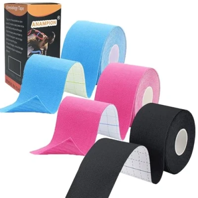 Imagen de ANAMPION Kinesiotape,Cinta Kinesiologica,3 Rollos 5mx5cm Venda Neuromuscular Adhesiva,Elásticas, Impermeable,Kinesiology Tape Elástica Para Alivio Dolor Muscular,Hombros, Rodilla,Codo(Negro+Azul+Rosa)