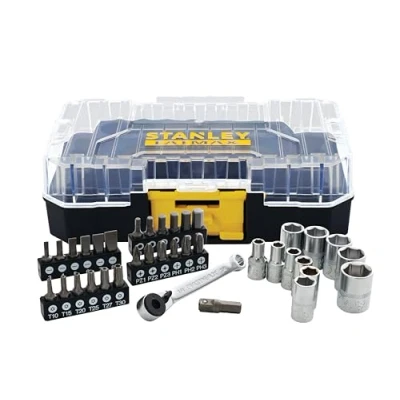 Imagen de Stanley FMMT19101 0 FatMax Juego de 37 piezas (1/4&quot;, en maletín pequeño, compatible con el sistema T STAK, incluye llave carraca, vasos, puntas y portapuntas), color negro amarillo