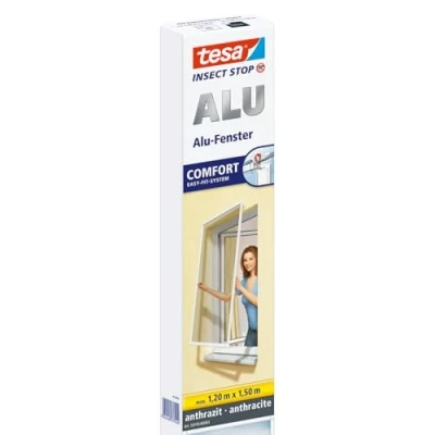 Imagen de tesa® Insect Stop ALU Comfort Mosquitera para Ventanas con Marco de Aluminio Ajustable Montaje sencillo tecnología Easy Fit Sin Perforaciones 120 cm x 150 Gris Antracita