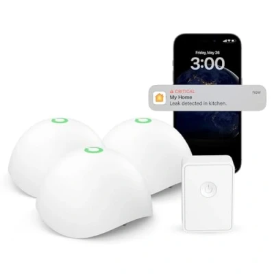 Imagen de Meross Detector de Agua Inteligente, Sensor Fugas WiFi, Kit Alarma para Cocina, baño y Sótano, Compatible con Apple HomeKit, Alexa SmartThings (HUB Incluida), Paquete 3