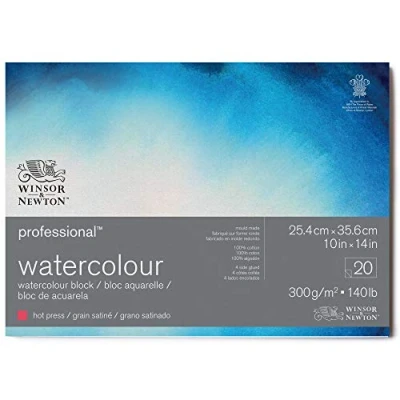 Imagen de Winsor &amp; Newton Papel de Acuarela Profesional, Grano Satinado, 300gr, 100% Algodón, Blanco Natural, Libre Ácidos, 25,4X35,6CM, Bloc Encolado en los 4 Lados, 20 Hojas