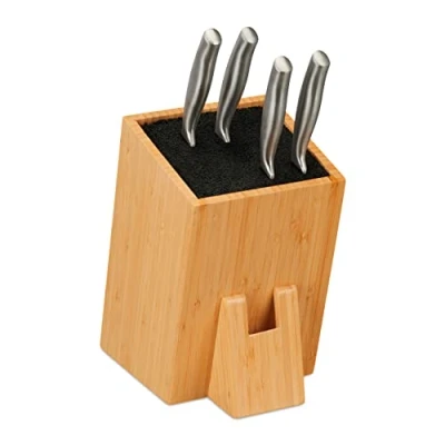 Imagen de Relaxdays Taco Cuchillos Cocina XXL, Portacuchillos Bambú, Bloque Relleno Fibras Plástico, 25x14,5x22 cm, Natural/Negro