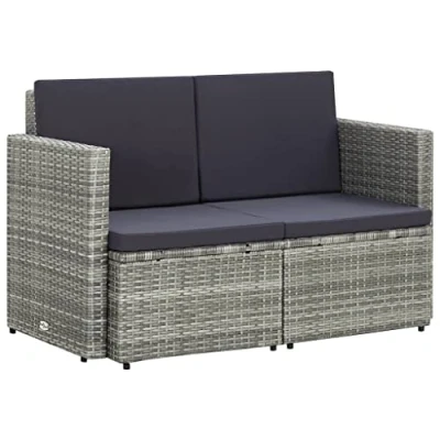 Imagen de vidaXL Sofá de Jardín 2 Plazas con Cojines, Sillón Exterior, Modular, Asiento para Patio Terraza Balcón, Ratán Sintético Gris