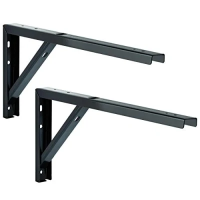 Imagen de Gedotec Support Mural Triangle Étagère Équerre Métal en Angle Droit pour Meuble de Rangement, Table, Cuisine, Bureau, Garage, Jardin, Rayonnage Acier Noir 400 x 30 180 mm 2 Pièces