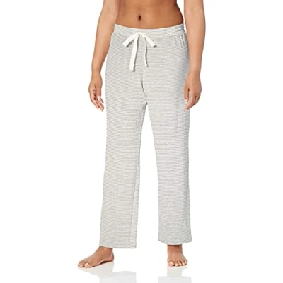 Imagen de Amazon Essentials Pantalón de Pijama Tejido Rizo Ligero para Estar en Casa Mujer, Gris Claro Blanco Rayas, S