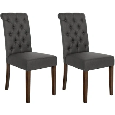 Imagen de CLP Set de 2 Sillas Comedor Lisburn En Tela o Terciopelo I Butacas con Respaldo Alto &amp; Base Madera 4 Patas, Color:Gris Oscuro, Material Base:Tela