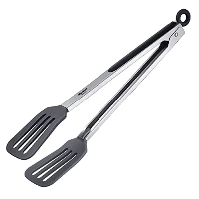 Imagen de Westmark pinzas para servir, Con grandes mangos de silicona y empuñaduras goma, Longitud: 34 cm, Acero inoxidable/plástico/silicona, Comfort Silicone Maxi, Plata/negro, 16122270
