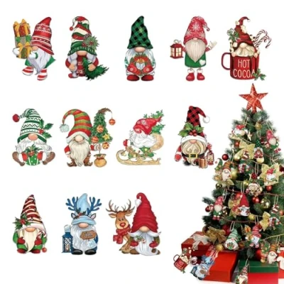 Imagen de Adornos Navideños Arbol,24 Piezas Gnomos Colgantes De Decoración Arbol Navidad,Adornos Navidad Madera con Cuerda,Colgantes para