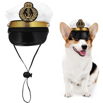 Imagen de VALICLUD sombrero de capitán para mascotas, marinero, yate, ajustable gatos y perros