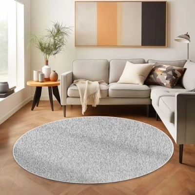Imagen de SIMPEX Alfombras de Pelo Corto, Unicolor Monocromo, Alfombra Gris, 120 cm Redonda, Estilo Moderno, Sala Estar