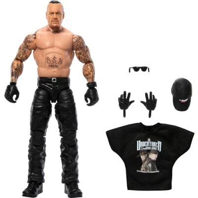 Imagen de Mattel WWE Elite Figura de acción y accesorios, serie #107 Undertaker 6 pulgadas coleccionable con 25 puntos articulación manos intercambiables