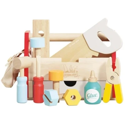 Imagen de Le Toy Van TV476 Caja de herramientas en madera natural certificada FSC, juguete para niño 3 años, 11 accesorios incluidos, sin plástico, favorece el desarrollo la motricidad fina